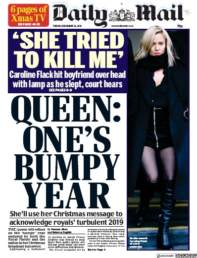 Daily Mail Newspaper Front Page (UK) for 25 December 2019