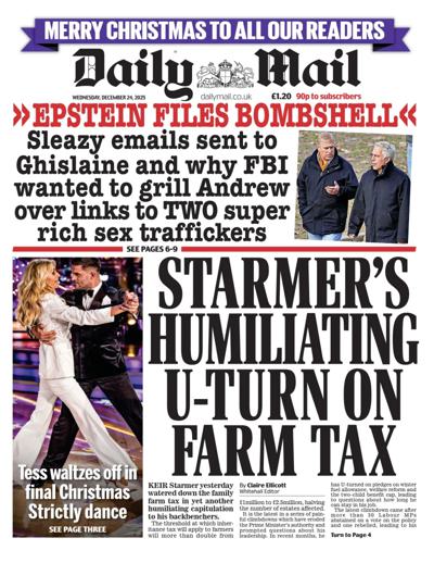 Daily Mail Newspaper Front Page (UK) for 25 December 2025