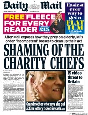 Daily Mail (UK) Newspaper Front Page for 25 January 2016