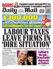 Daily Mail front page for 25 January 2025