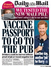 Daily Mail (UK) Newspaper Front Page for 25 March 2021