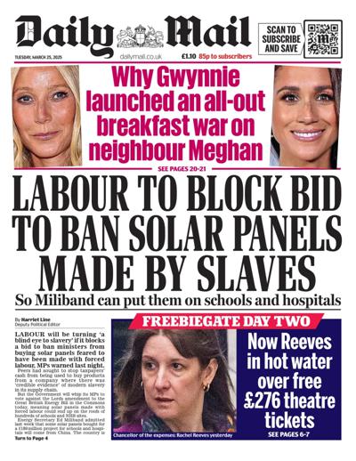 Daily Mail Newspaper Front Page (UK) for 25 March 2025