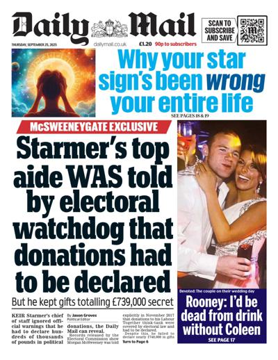 Daily Mail Newspaper Front Page (UK) for 25 September 2025