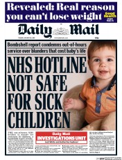 Daily Mail (UK) Newspaper Front Page for 26 January 2016