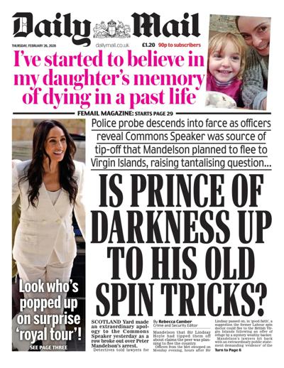 Daily Mail Newspaper Front Page (UK) for 26 February 2026