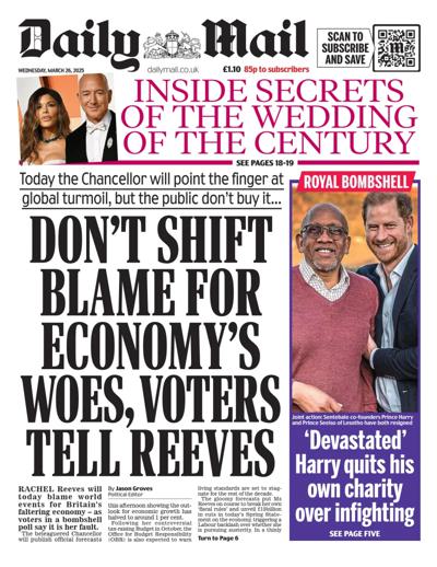 Daily Mail Newspaper Front Page (UK) for 26 March 2025