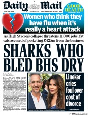 Daily Mail (UK) Newspaper Front Page for 26 April 2016