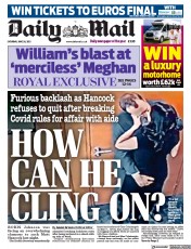 Daily Mail (UK) Newspaper Front Page for 26 June 2021