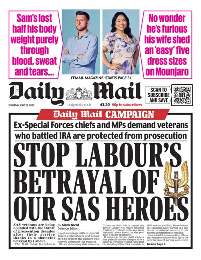 Daily Mail Newspaper Front Page (UK) for 26 June 2025