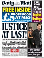 Daily Mail (UK) Newspaper Front Page for 26 September 2015