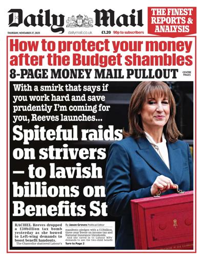 Daily Mail Newspaper Front Page (UK) for 27 November 2025
