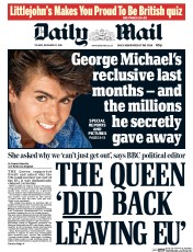 Daily Mail (UK) Newspaper Front Page for 27 December 2016