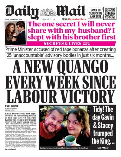 Daily Mail Newspaper Front Page (UK) for 27 December 2024