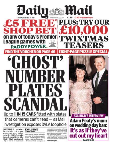 Daily Mail Newspaper Front Page (UK) for 27 December 2025