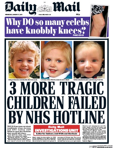 Daily Mail Newspaper Front Page (UK) for 27 January 2016