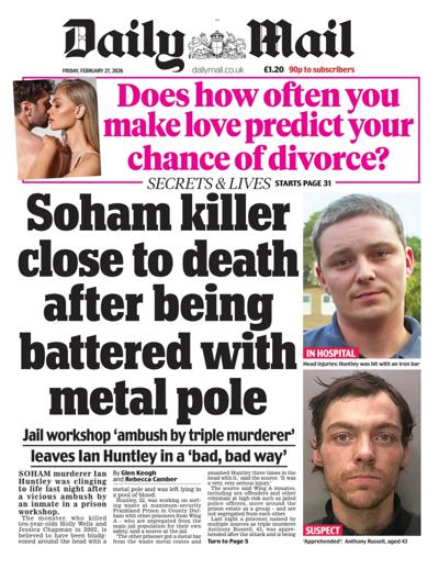 Daily Mail Newspaper Front Page (UK) for 27 February 2026