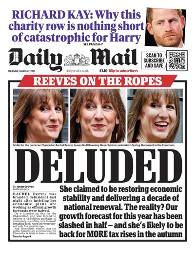 Daily Mail Newspaper Front Page (UK) for 27 March 2025