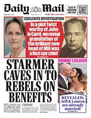 Daily Mail front page for 27 June 2025