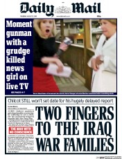 Daily Mail (UK) Newspaper Front Page for 27 August 2015