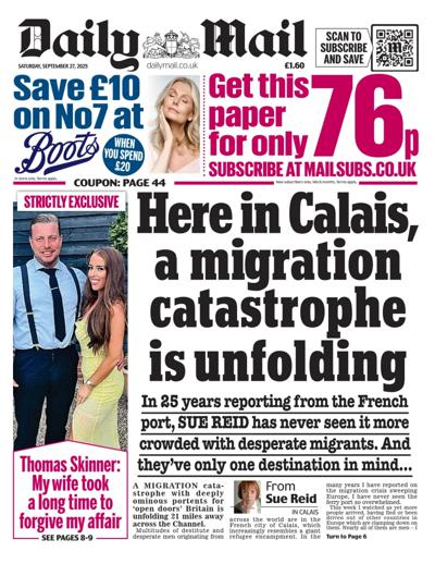 Daily Mail Newspaper Front Page (UK) for 27 September 2025