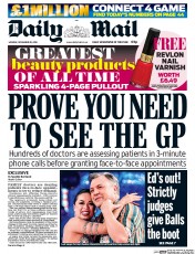 Daily Mail (UK) Newspaper Front Page for 28 November 2016