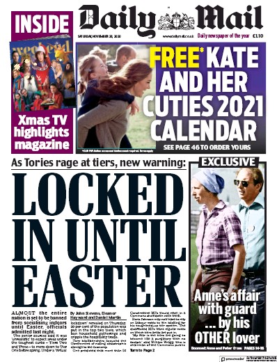 Daily Mail Newspaper Front Page (UK) for 28 November 2020