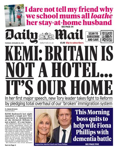 Daily Mail Newspaper Front Page (UK) for 28 November 2024