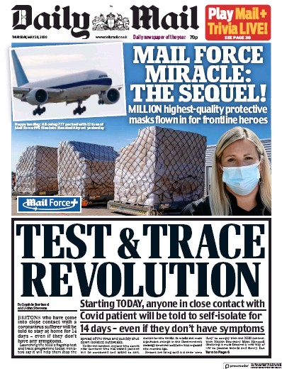 Daily Mail Newspaper Front Page (UK) for 28 May 2020