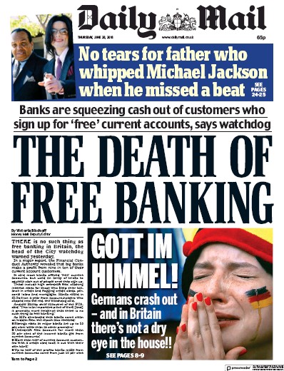 Daily Mail Newspaper Front Page (UK) for 28 June 2018