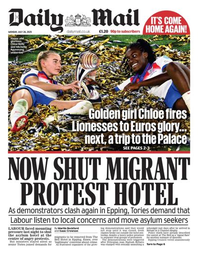 Daily Mail Newspaper Front Page (UK) for 28 July 2025