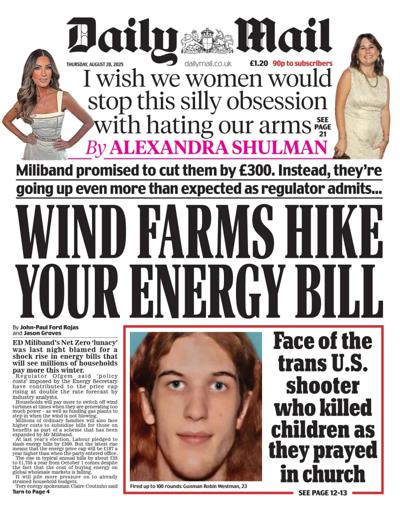 Daily Mail Newspaper Front Page (UK) for 28 August 2025