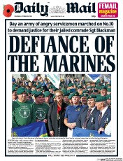 Daily Mail (UK) Newspaper Front Page for 29 October 2015