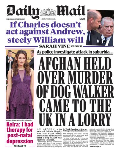 Daily Mail Newspaper Front Page (UK) for 29 October 2025