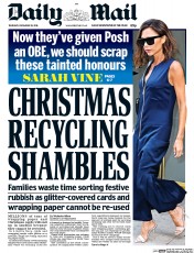 Daily Mail (UK) Newspaper Front Page for 29 December 2016