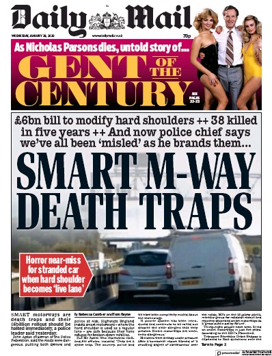 Daily Mail Newspaper Front Page (UK) for 29 January 2020