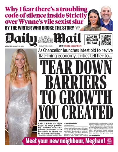 Daily Mail Newspaper Front Page (UK) for 29 January 2025