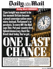 Daily Mail (UK) Newspaper Front Page for 29 March 2019