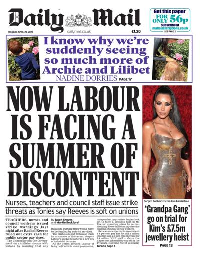 Daily Mail Newspaper Front Page (UK) for 29 April 2025