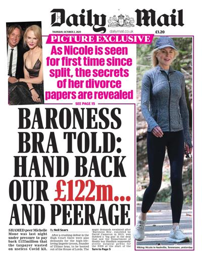 Daily Mail Newspaper Front Page (UK) for 2 October 2025