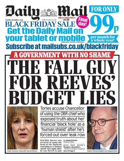 Daily Mail Newspaper Front Page (UK) for 2 December 2025