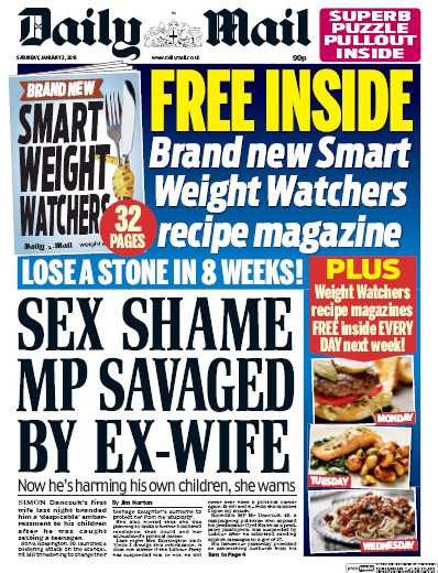 Daily Mail Newspaper Front Page (UK) for 2 January 2016