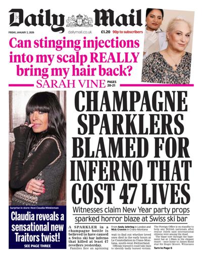 Daily Mail Newspaper Front Page (UK) for 2 January 2026