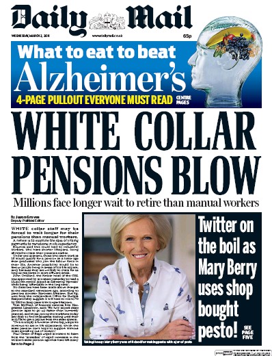 Daily Mail Newspaper Front Page (UK) for 2 March 2016