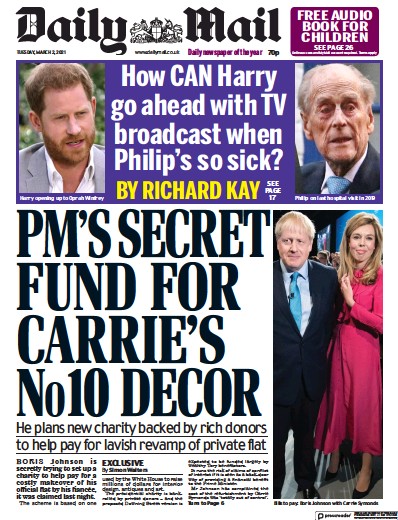 Daily Mail Newspaper Front Page (UK) for 2 March 2021