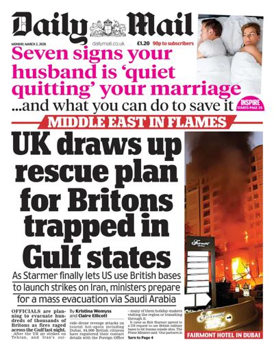 Daily Mail Newspaper Front Page (UK) for 2 March 2026