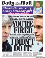 Daily Mail (UK) Newspaper Front Page for 2 May 2019