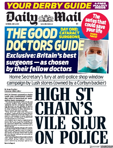 Daily Mail Newspaper Front Page (UK) for 2 June 2018