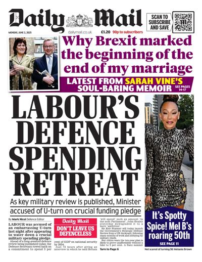 Daily Mail Newspaper Front Page (UK) for 2 June 2025