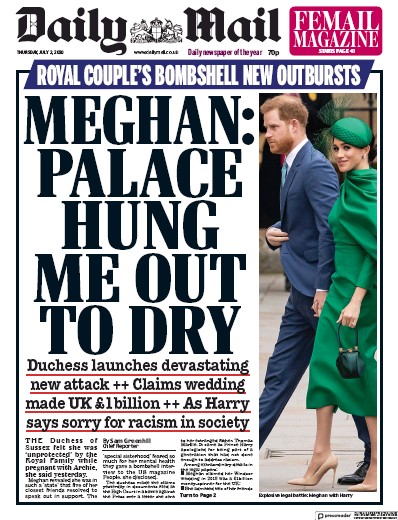 Daily Mail Newspaper Front Page (UK) for 2 July 2020