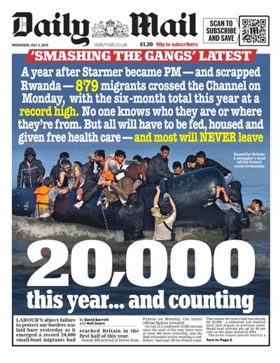 Daily Mail Newspaper Front Page (UK) for 2 July 2025